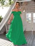 A-Line/Princess Chiffon Ruched Off-The-Shoulder Sleeveless Floor-Length Bridesmaid Dresses Evening Dress