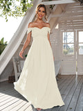 A-Line/Princess Chiffon Ruched Off-The-Shoulder Sleeveless Floor-Length Bridesmaid Dresses Evening Dress