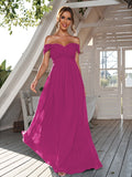 A-Line/Princess Chiffon Ruched Off-The-Shoulder Sleeveless Floor-Length Bridesmaid Dresses Evening Dress
