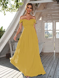 A-Line/Princess Chiffon Ruched Off-The-Shoulder Sleeveless Floor-Length Bridesmaid Dresses Evening Dress