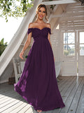 A-Line/Princess Chiffon Ruched Off-The-Shoulder Sleeveless Floor-Length Bridesmaid Dresses Evening Dress