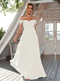 A-Line/Princess Chiffon Ruched Off-The-Shoulder Sleeveless Floor-Length Bridesmaid Dresses Evening Dress