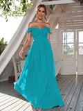A-Line/Princess Chiffon Ruched Off-The-Shoulder Sleeveless Floor-Length Bridesmaid Dresses Evening Dress