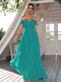 A-Line/Princess Chiffon Ruched Off-The-Shoulder Sleeveless Floor-Length Bridesmaid Dresses Evening Dress