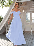 A-Line/Princess Chiffon Ruched Off-The-Shoulder Sleeveless Floor-Length Bridesmaid Dresses Evening Dress