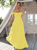 A-Line/Princess Chiffon Ruched Off-The-Shoulder Sleeveless Floor-Length Bridesmaid Dresses Evening Dress