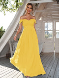 A-Line/Princess Chiffon Ruched Off-The-Shoulder Sleeveless Floor-Length Bridesmaid Dresses Evening Dress