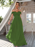 A-Line/Princess Chiffon Ruched Off-The-Shoulder Sleeveless Floor-Length Bridesmaid Dresses Evening Dress