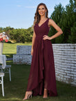 A-Line/Princess Chiffon Ruched V-Neck Sleeveless Floor-Length Bridesmaid Dresses Evening Prom Dress