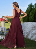 A-Line/Princess Chiffon Ruched V-Neck Sleeveless Floor-Length Bridesmaid Dresses Evening Prom Dress