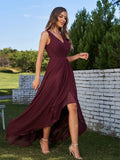 A-Line/Princess Chiffon Ruched V-Neck Sleeveless Floor-Length Bridesmaid Dresses Evening Prom Dress