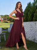A-Line/Princess Chiffon Ruched V-Neck Sleeveless Floor-Length Bridesmaid Dresses Evening Prom Dress
