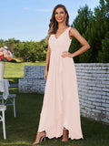 A-Line/Princess Chiffon Ruched V-Neck Sleeveless Floor-Length Bridesmaid Dresses Evening Prom Dress