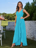A-Line/Princess Chiffon Ruched V-Neck Sleeveless Floor-Length Bridesmaid Dresses Evening Prom Dress
