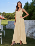 A-Line/Princess Chiffon Ruched V-Neck Sleeveless Floor-Length Bridesmaid Dresses Evening Prom Dress