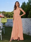 A-Line/Princess Chiffon Ruched V-Neck Sleeveless Floor-Length Bridesmaid Dresses Evening Prom Dress