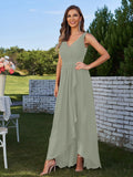 A-Line/Princess Chiffon Ruched V-Neck Sleeveless Floor-Length Bridesmaid Dresses Evening Prom Dress