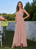 A-Line/Princess Chiffon Ruched V-Neck Sleeveless Floor-Length Bridesmaid Dresses Evening Prom Dress