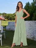 A-Line/Princess Chiffon Ruched V-Neck Sleeveless Floor-Length Bridesmaid Dresses Evening Prom Dress