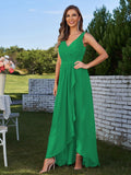 A-Line/Princess Chiffon Ruched V-Neck Sleeveless Floor-Length Bridesmaid Dresses Evening Prom Dress
