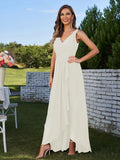 A-Line/Princess Chiffon Ruched V-Neck Sleeveless Floor-Length Bridesmaid Dresses Evening Prom Dress