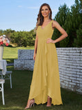 A-Line/Princess Chiffon Ruched V-Neck Sleeveless Floor-Length Bridesmaid Dresses Evening Prom Dress