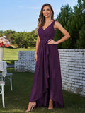 A-Line/Princess Chiffon Ruched V-Neck Sleeveless Floor-Length Bridesmaid Dresses Evening Prom Dress