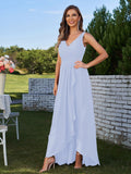 A-Line/Princess Chiffon Ruched V-Neck Sleeveless Floor-Length Bridesmaid Dresses Evening Prom Dress