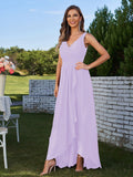 A-Line/Princess Chiffon Ruched V-Neck Sleeveless Floor-Length Bridesmaid Dresses Evening Prom Dress