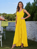 A-Line/Princess Chiffon Ruched V-Neck Sleeveless Floor-Length Bridesmaid Dresses Evening Prom Dress