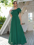A-Line/Princess Chiffon Ruffles Scoop Short Sleeves Floor-Length Bridesmaid Dresses Formal Evening Dress