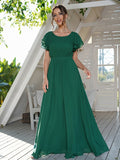 A-Line/Princess Chiffon Ruffles Scoop Short Sleeves Floor-Length Bridesmaid Dresses Formal Evening Dress