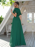 A-Line/Princess Chiffon Ruffles Scoop Short Sleeves Floor-Length Bridesmaid Dresses Formal Evening Dress