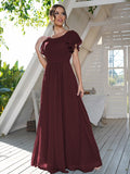 A-Line/Princess Chiffon Ruffles Scoop Short Sleeves Floor-Length Bridesmaid Dresses Formal Evening Dress