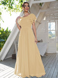 A-Line/Princess Chiffon Ruffles Scoop Short Sleeves Floor-Length Bridesmaid Dresses Formal Evening Dress