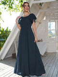 A-Line/Princess Chiffon Ruffles Scoop Short Sleeves Floor-Length Bridesmaid Dresses Formal Evening Dress