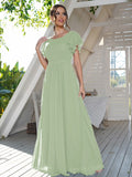 A-Line/Princess Chiffon Ruffles Scoop Short Sleeves Floor-Length Bridesmaid Dresses Formal Evening Dress