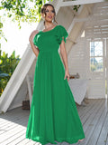 A-Line/Princess Chiffon Ruffles Scoop Short Sleeves Floor-Length Bridesmaid Dresses Formal Evening Dress