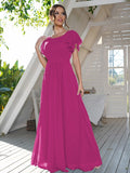 A-Line/Princess Chiffon Ruffles Scoop Short Sleeves Floor-Length Bridesmaid Dresses Formal Evening Dress