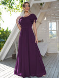 A-Line/Princess Chiffon Ruffles Scoop Short Sleeves Floor-Length Bridesmaid Dresses Formal Evening Dress
