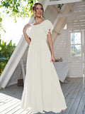A-Line/Princess Chiffon Ruffles Scoop Short Sleeves Floor-Length Bridesmaid Dresses Formal Evening Dress