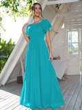 A-Line/Princess Chiffon Ruffles Scoop Short Sleeves Floor-Length Bridesmaid Dresses Formal Evening Dress