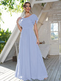 A-Line/Princess Chiffon Ruffles Scoop Short Sleeves Floor-Length Bridesmaid Dresses Formal Evening Dress