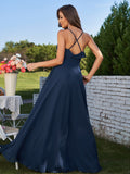 A-Line/Princess Chiffon Ruffles V-neck Sleeveless Floor-Length Bridesmaid Dresses Evening Prom Dress
