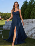 A-Line/Princess Chiffon Ruffles V-neck Sleeveless Floor-Length Bridesmaid Dresses Evening Prom Dress