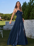 A-Line/Princess Chiffon Ruffles V-neck Sleeveless Floor-Length Bridesmaid Dresses Evening Prom Dress
