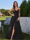 A-Line/Princess Chiffon Ruffles V-neck Sleeveless Floor-Length Bridesmaid Dresses Evening Prom Dress