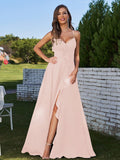 A-Line/Princess Chiffon Ruffles V-neck Sleeveless Floor-Length Bridesmaid Dresses Evening Prom Dress