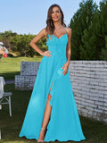 A-Line/Princess Chiffon Ruffles V-neck Sleeveless Floor-Length Bridesmaid Dresses Evening Prom Dress