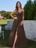 A-Line/Princess Chiffon Ruffles V-neck Sleeveless Floor-Length Bridesmaid Dresses Evening Prom Dress